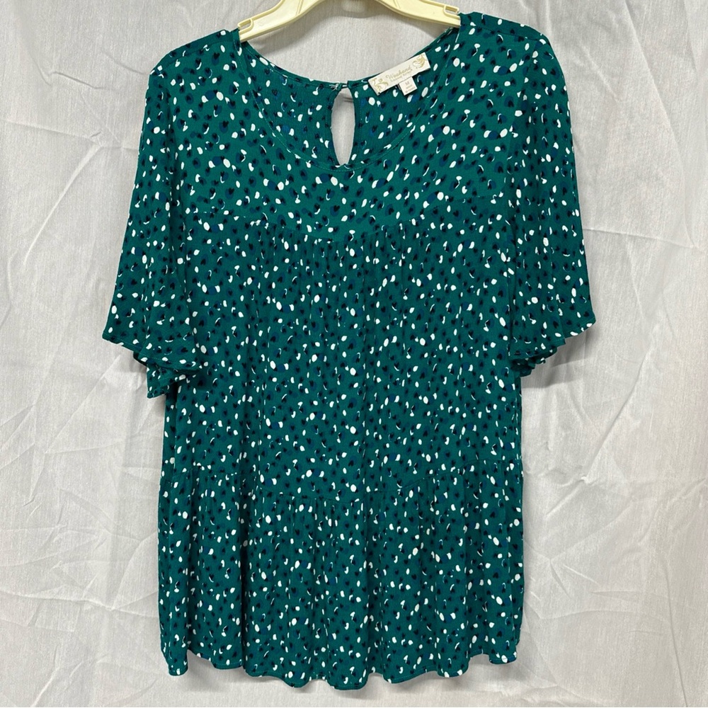 Suzanne Betro Teal Short-Sleeve Blouse